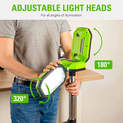 Greenworks 24V Standing Light Kit, LED Tripod Light with 2Ah Battery and 2A Charger