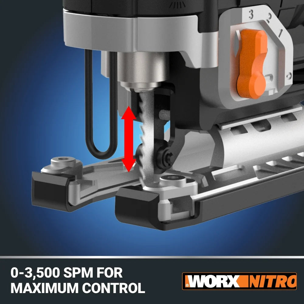 Worx Nitro WX542L 20V Power Share Cordless Jigsaw with Brushless Motor (Battery & Charger Included)