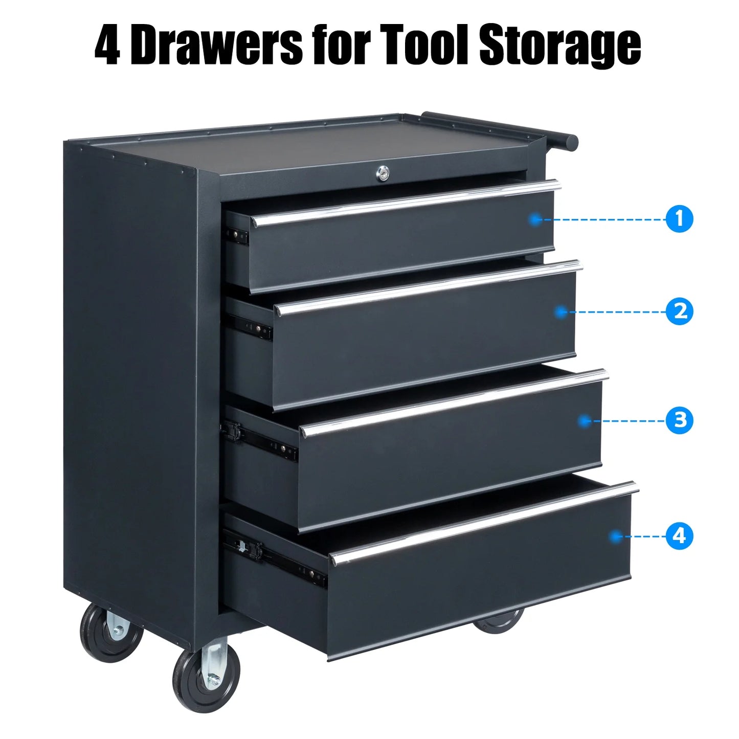 Ktaxon 4-Drawer Tool Chest Rolling Tool Cabinet with Wheels, Black - Portable
