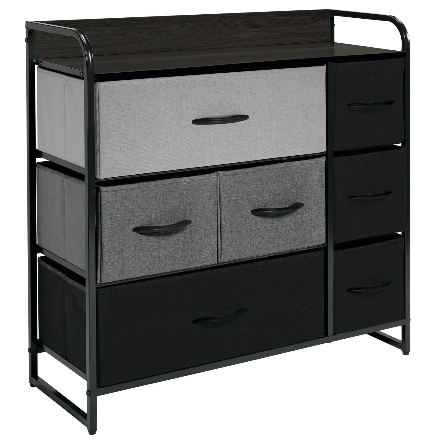 mDesign Large Storage Dresser Furniture with 7 Fabric Drawers, Multi/Dark Brown