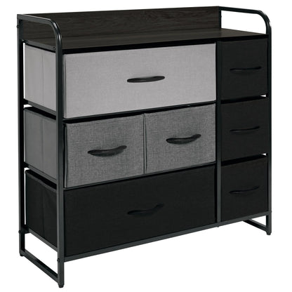 mDesign Large Storage Dresser Furniture with 7 Fabric Drawers, Multi/Dark Brown