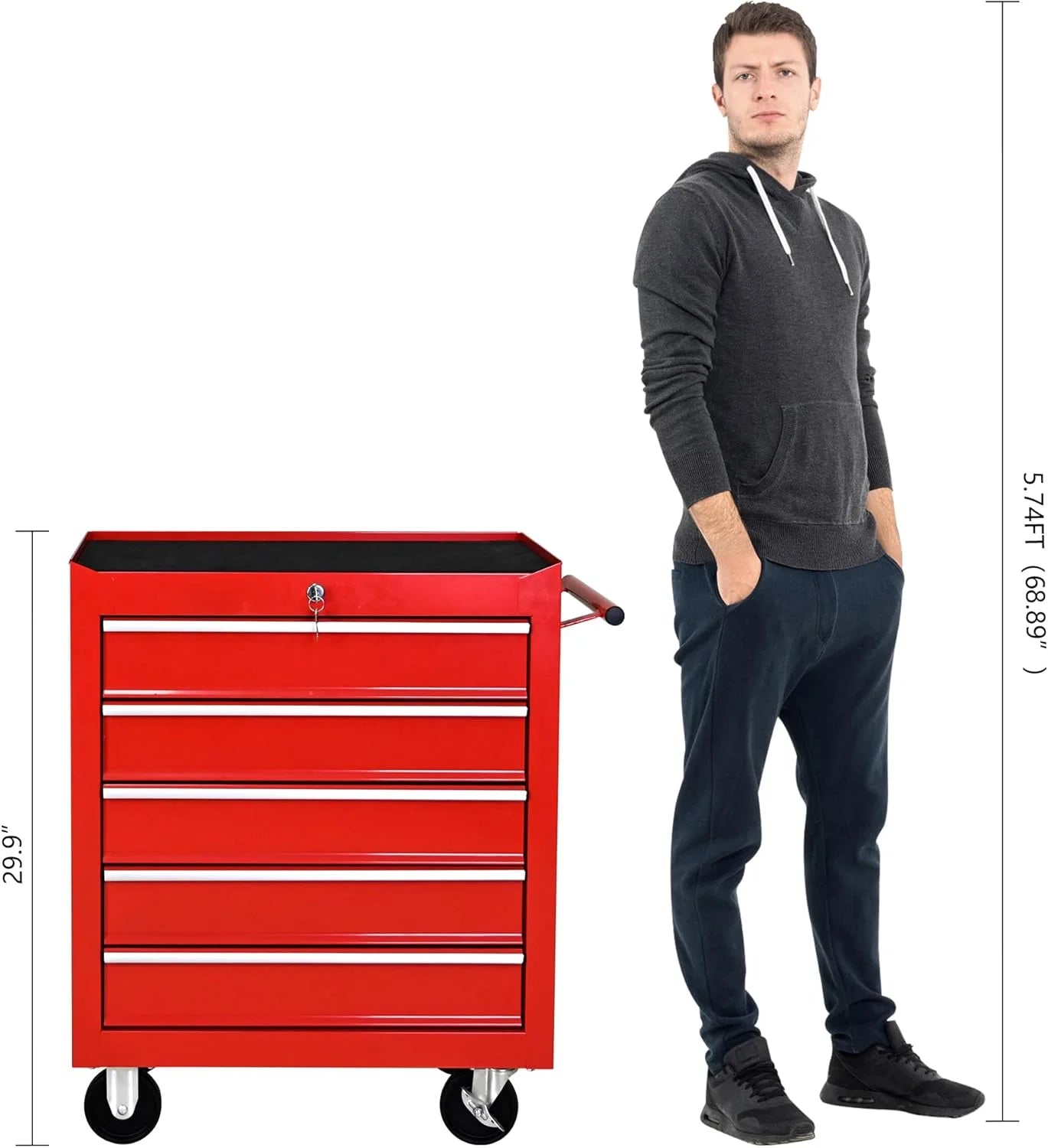 DSstyles Tool Chests, 5-Drawer Rolling Tool Storage Cabinet with Detachable Tray, Multi-Functional Handles, Adjustable Shelves, Secure Locking System, Heavy-Duty Wheels, Ideal for Garage, Workshop