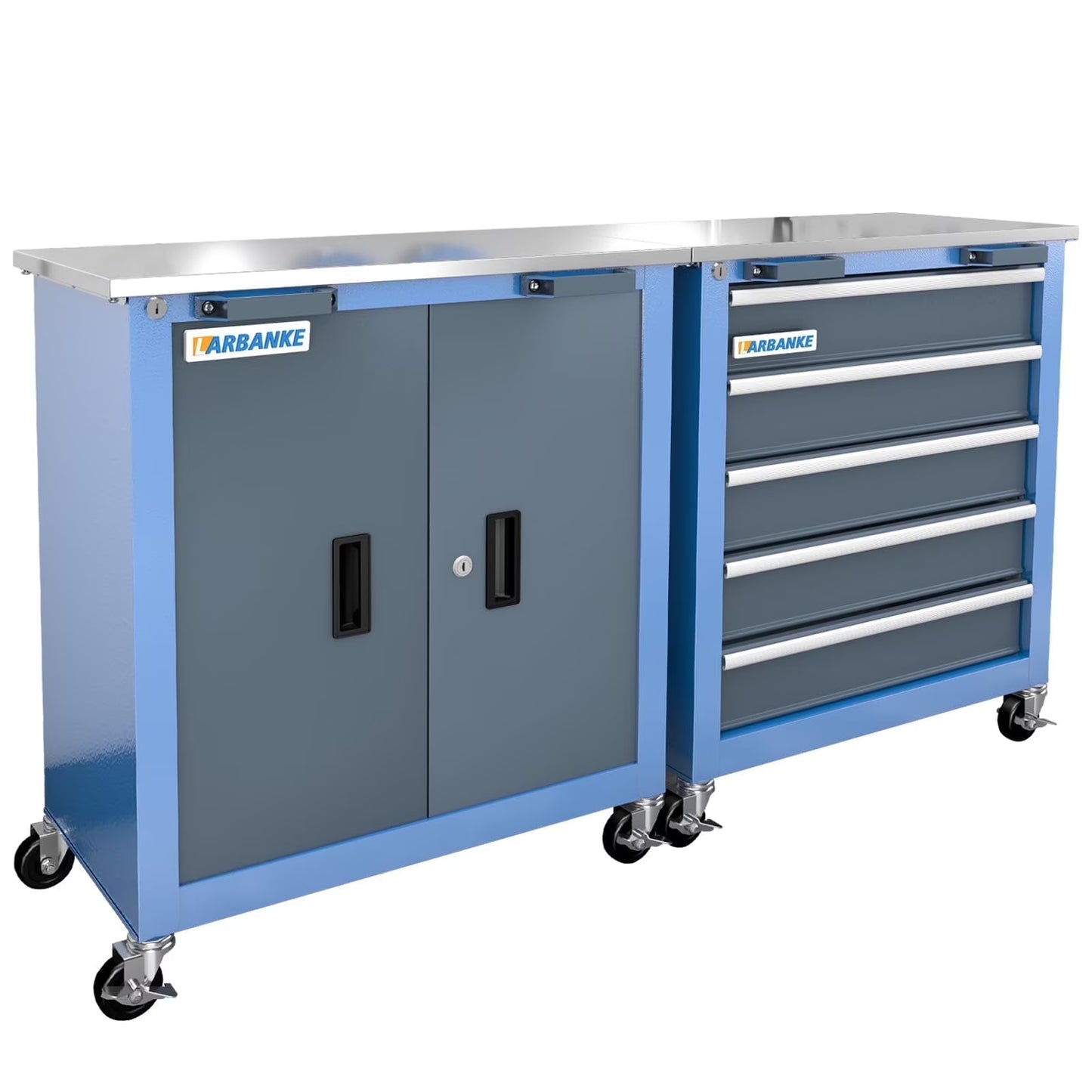 Rolling Tool Chest 5-Drawer Tool Cabinet with Stainless Steel Top Key Lock Heavy-Duty
