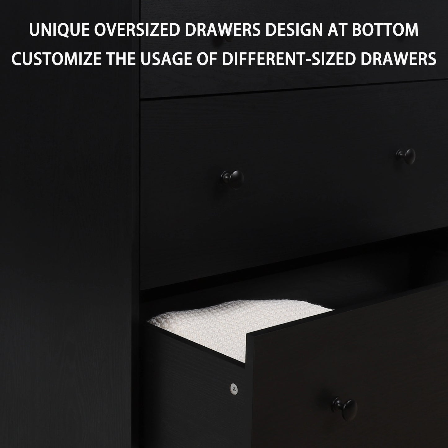 VEIKOUS 5-Drawer Dresser Chest of Oversized Natutal Wood Dresser Cabinet for Storage, Black