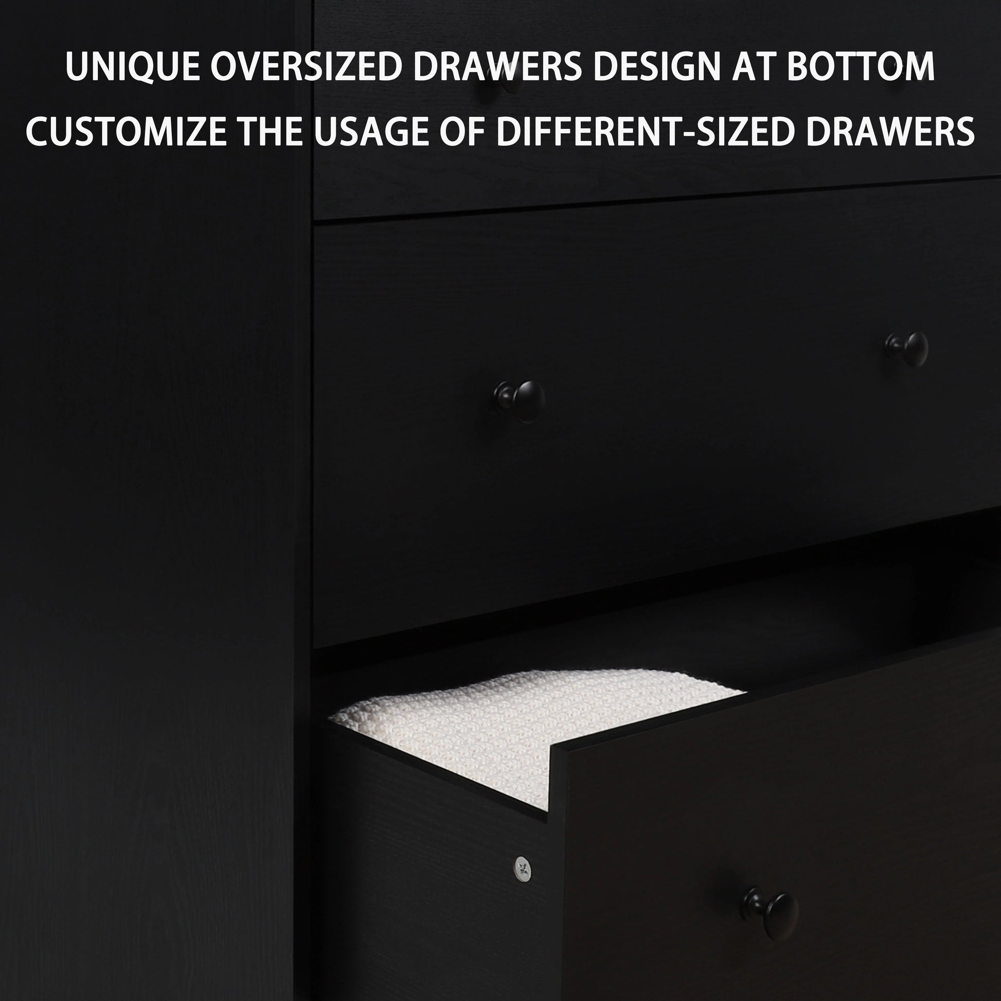 VEIKOUS 5-Drawer Dresser Chest of Oversized Natutal Wood Dresser Cabinet for Storage, Black
