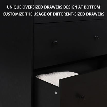 VEIKOUS 5-Drawer Dresser Chest of Oversized Natutal Wood Dresser Cabinet for Storage, Black