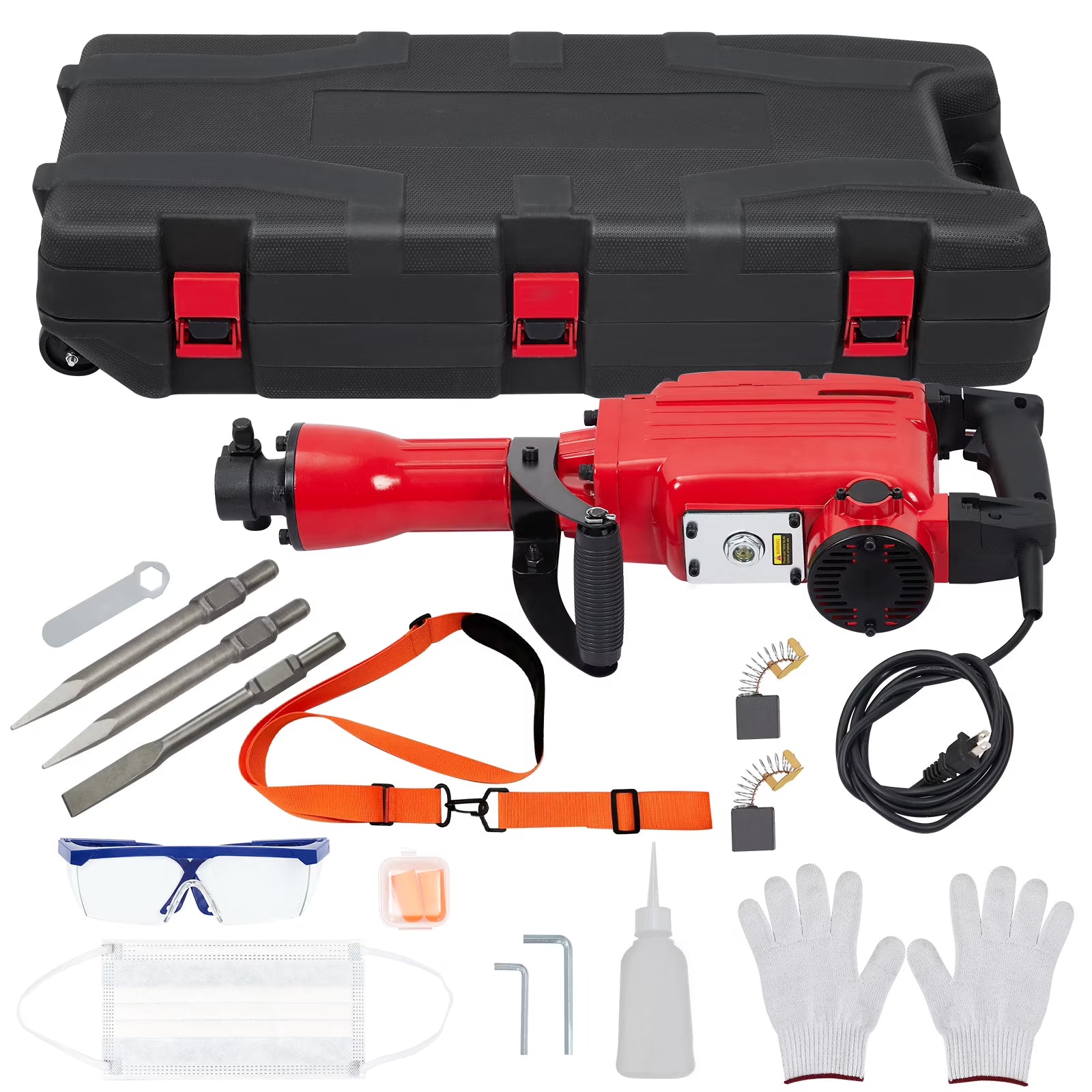 3-piece set 65A 1700W 4 110 Hammer Drill 2200w Electric Demolition Jackhammer Set - Jack Hammer Powerful Performance, 2 Chisels, Gloves, Tool Box, Wrench. Ideal For Superior Demolition Jobs