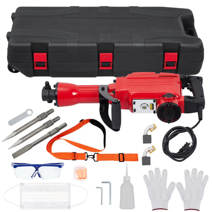 3-piece set 65A 1700W 4 110 Hammer Drill 2200w Electric Demolition Jackhammer Set - Jack Hammer Powerful Performance, 2 Chisels, Gloves, Tool Box, Wrench. Ideal For Superior Demolition Jobs