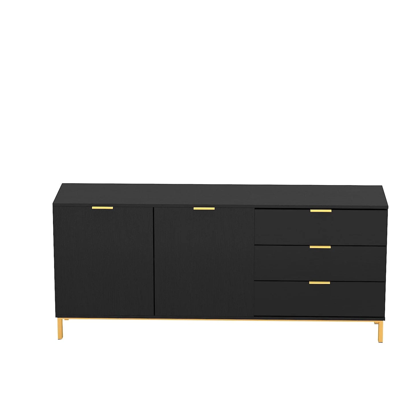 Modern Sideboard Buffet Storage Cabinet with 3 Drawers and Door for Living Room Black