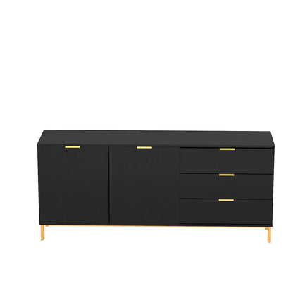 Modern Sideboard Buffet Storage Cabinet with 3 Drawers and Door for Living Room Black