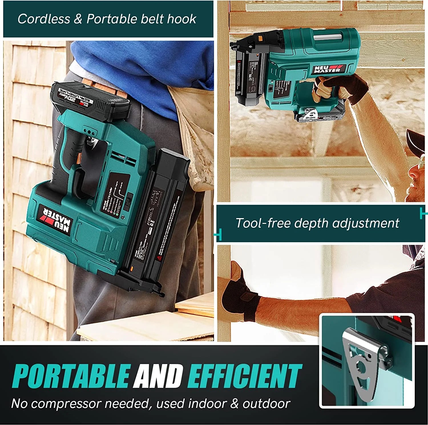 NEU MASTER Cordless Brad Nailer , 18 Gauge 2 in 1 Nail Gun/Staple Gun with 2.0Ah Li-ion Battery, 1000pcs Nails and 500pcs Staples Included, for Home Improvement, Woodworking