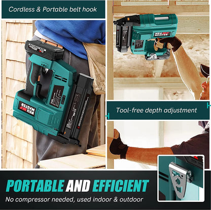 NEU MASTER Cordless Brad Nailer , 18 Gauge 2 in 1 Nail Gun/Staple Gun with 2.0Ah Li-ion Battery, 1000pcs Nails and 500pcs Staples Included, for Home Improvement, Woodworking