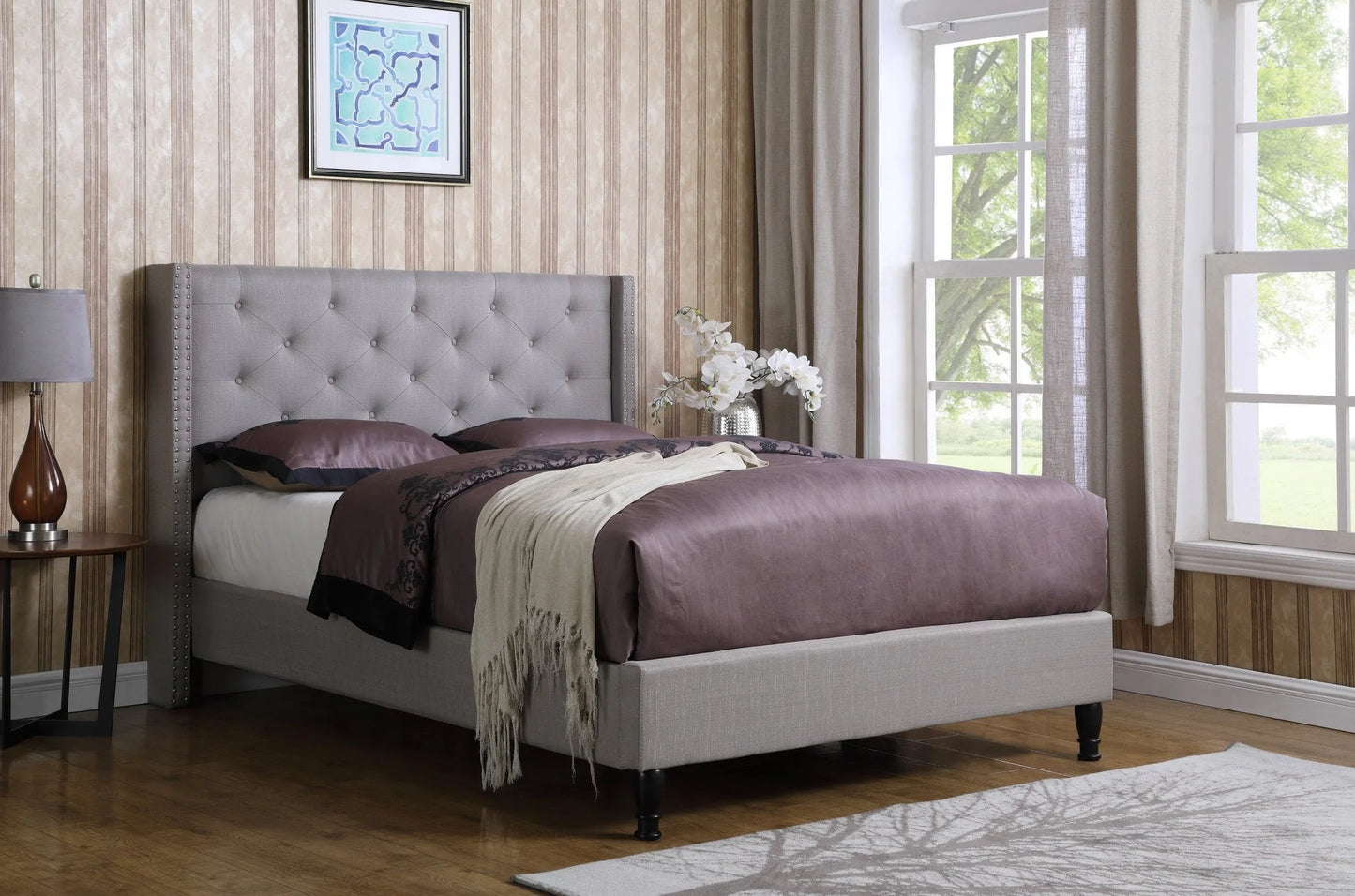 Full Size Upholstered Platform Bed Frame with 51" Tall Headboard - Button Tufted Cloth Bed - Wood Slat Support with Storage Space- No Box Spring Needed- Easy Assembly- Gray - OLIVER & SMITH