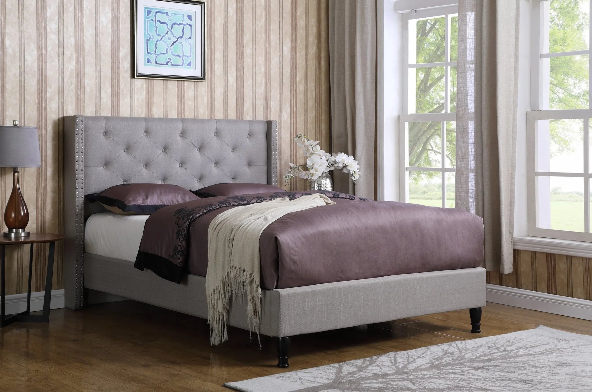 Full Size Upholstered Platform Bed Frame with 51" Tall Headboard - Button Tufted Cloth Bed - Wood Slat Support with Storage Space- No Box Spring Needed- Easy Assembly- Gray - OLIVER & SMITH
