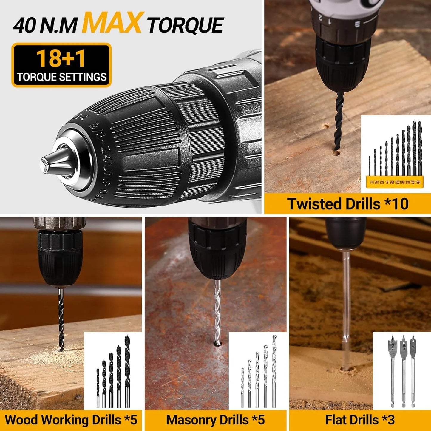 20V Cordless Power Drill Tool Kit Set with Battery Electric Drill Driver - Portable Home Repair Toolbox