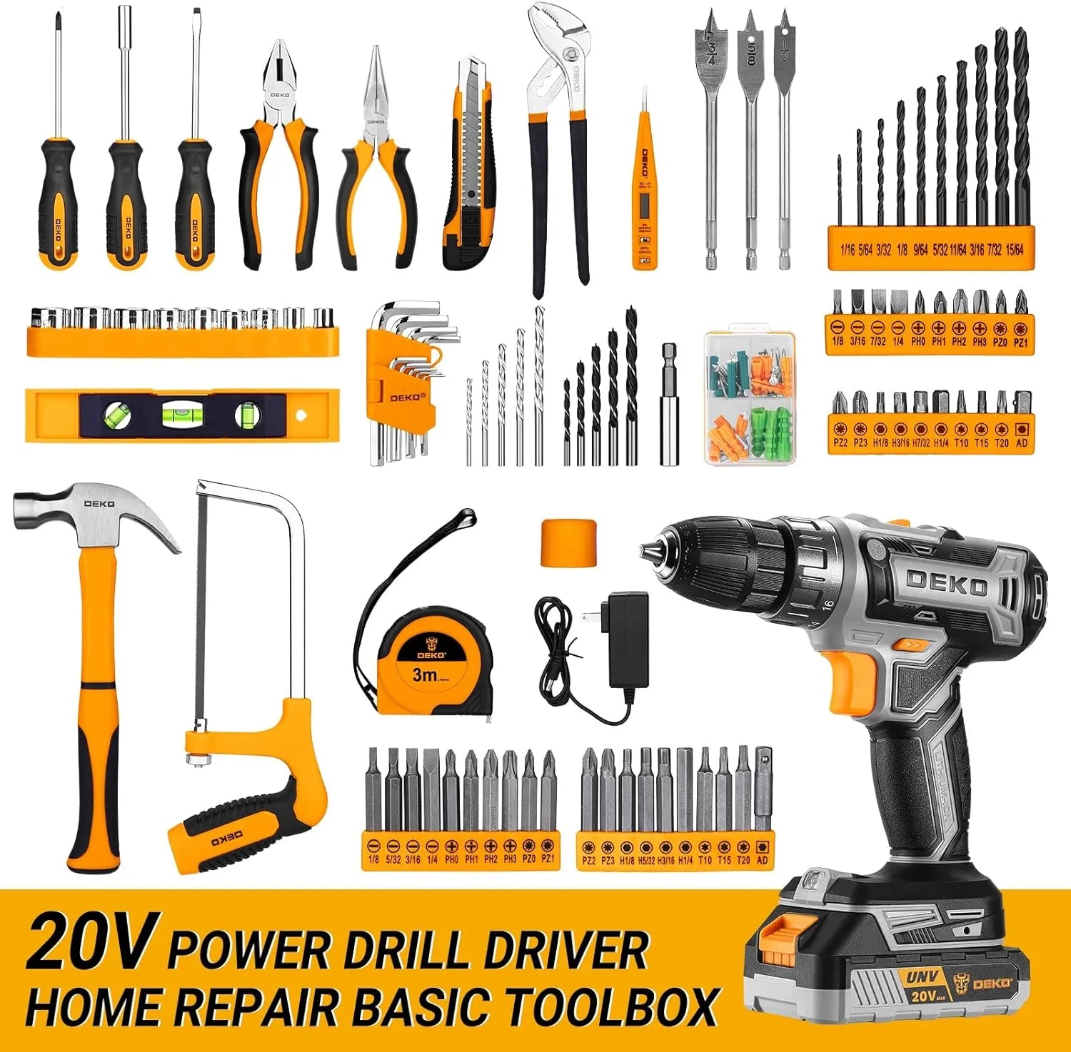 20V Cordless Power Drill Tool Kit Set with Battery Electric Drill Driver - Portable Home Repair Toolbox