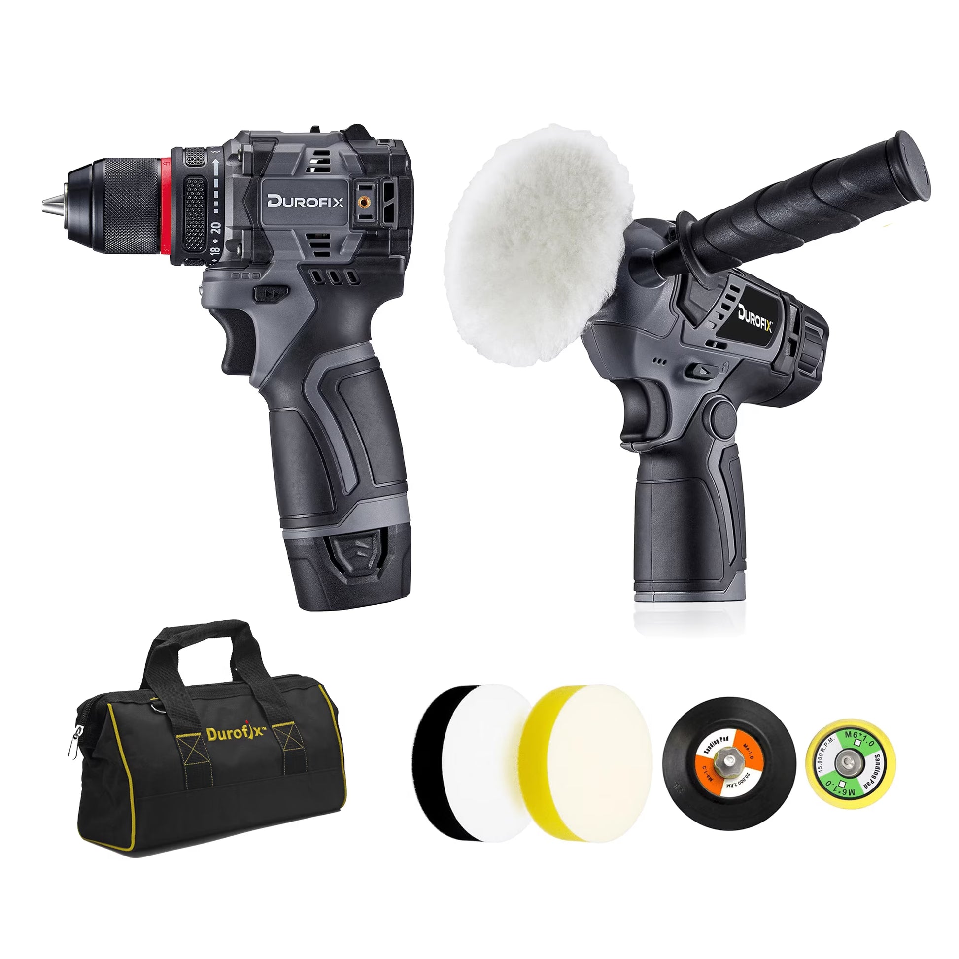 Durofix G12 Series RK12136-2-K6 12V Cordless 3/8" Hammer Drill Power Tool Combo Kit with Compact Polisher Sander, 1 Battery & Charger
