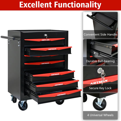 Tool Cabinets Rolling Metal Tool Chest with 7 Drawers, 20" 7-Drawer Tool Chest Cabinet with Ball Bearing Drawer Slides, Steel Tool Storage Box Organizer -BLACK& RED,Garage Tool Cabinets