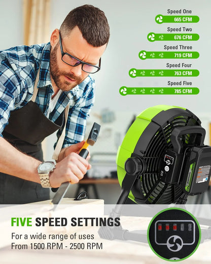 Greenworks 24V 10" (5-Speed) Fan (500 CFM) with 2.0Ah USB Battery and Charger