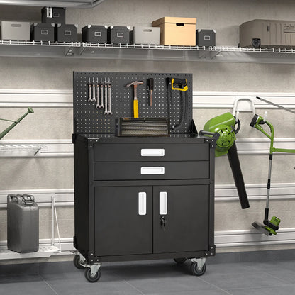 AECOJOY Metal Steel Mobile Tool Cart with Storage Drawer Tool Chest On Wheels Tool Box Garage Organizer for Workshop Warehouse Garage, Black Handle