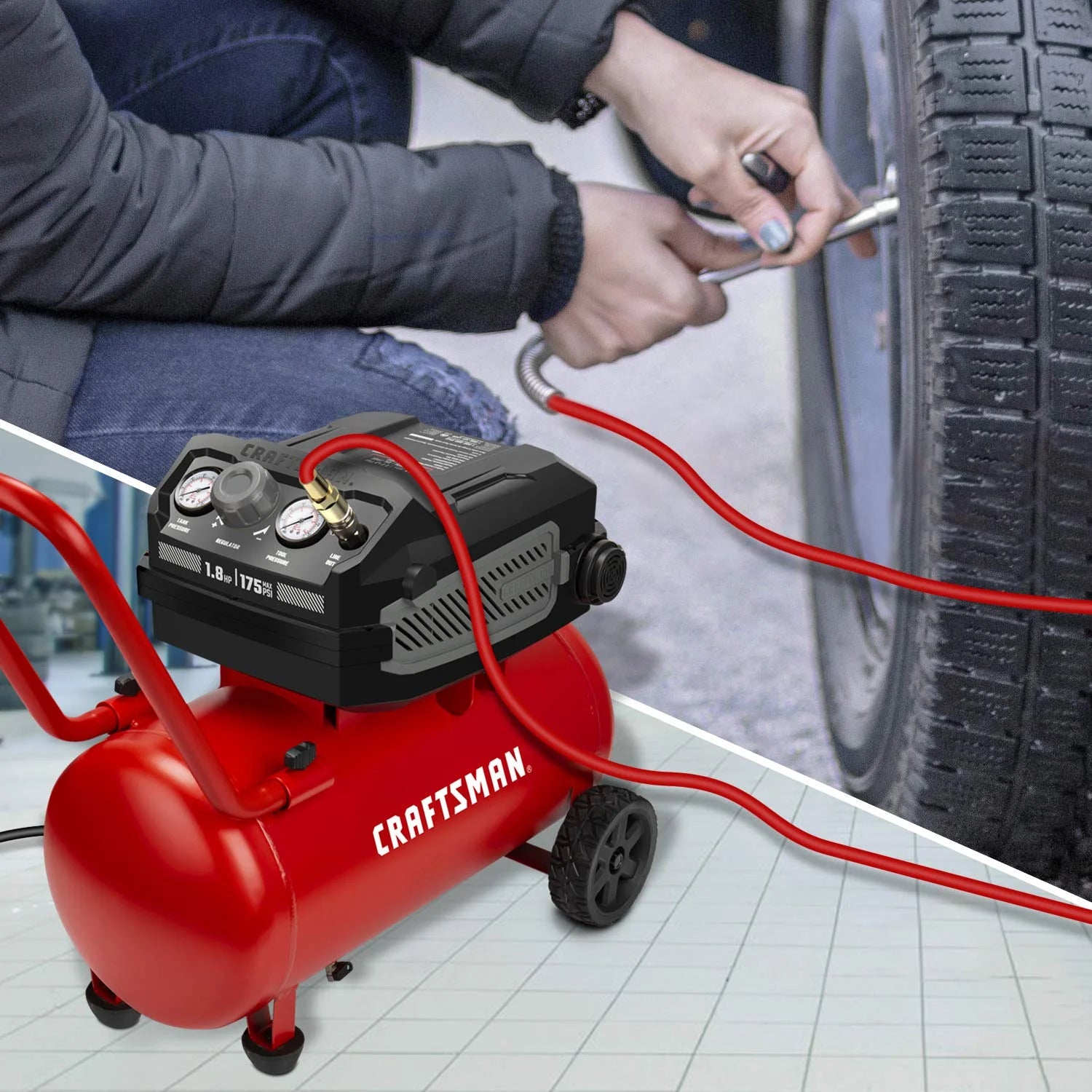 Crafstman CMXECXA0201041 Red 1.8 HP 175 PSI 90 PSI Portable Air Compressor 10 gal