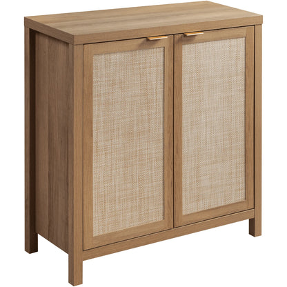Sanspredet Sideboard Buffet Cabinet Set of 2, Rattan Cabinet with Doors Farmhouse Kitchen Storage Cabinet, Boho Liquor Cabinet Accent Cabinet