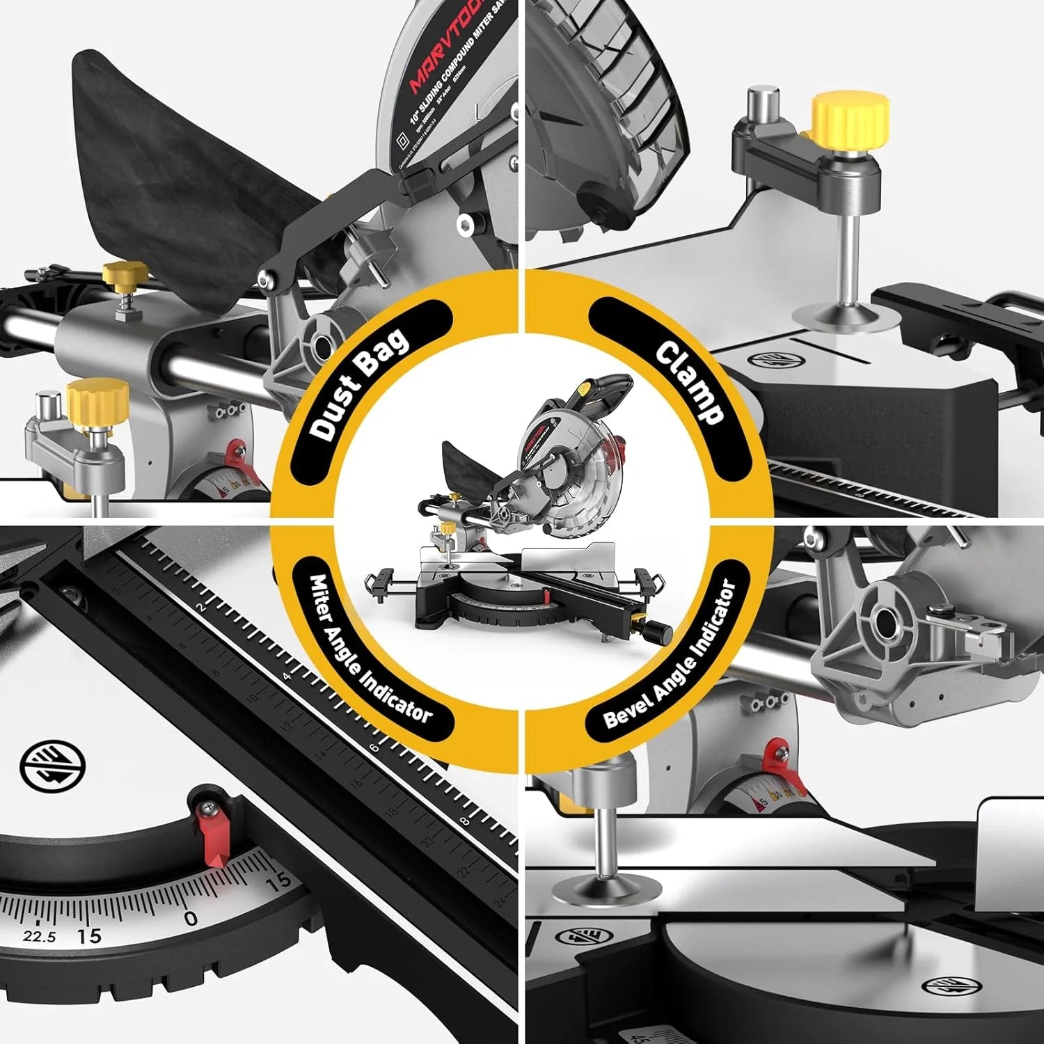MarvTool 10-inch Sliding Compound Miter Saw Single Bevel 0-45? with Extension Table 36T Blade