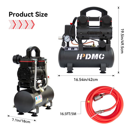 HPDMC Portable Oil-Free Air Compressor 120L/min 115psi, 110V 1-Phase with 2.5 Gallon Tank for Home, Garage & Workshop