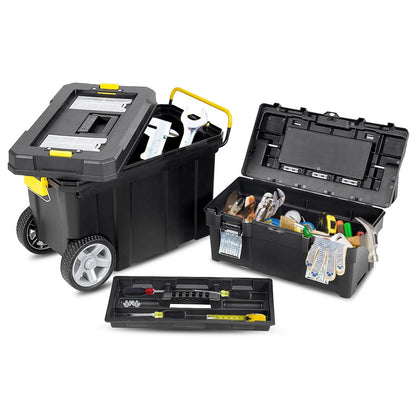 Costway 2-in-1 Rolling Tool Box Set Mobile Tool Chest Storage Organizer Portable Black