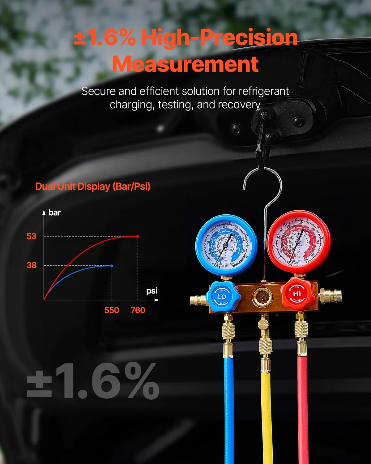 KFFKFF 3.5 CFM AC Vacuum Pump and Gauge Set, Single Stage Rotary Vane HVAC Air Vacuum Pump, A/C Refrigerant Manifold Gauge Kit, with Hoses, for R134a, R12, R22, R502a, R410A, R404, R407C Refrigerants