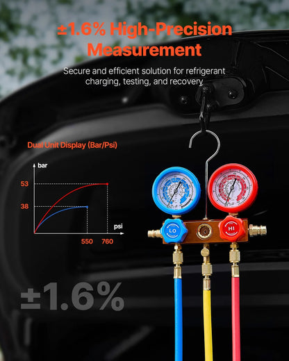 KFFKFF 3.5 CFM AC Vacuum Pump and Gauge Set, Single Stage Rotary Vane HVAC Air Vacuum Pump, A/C Refrigerant Manifold Gauge Kit, with Hoses, for R134a, R12, R22, R502a, R410A, R404, R407C Refrigerants