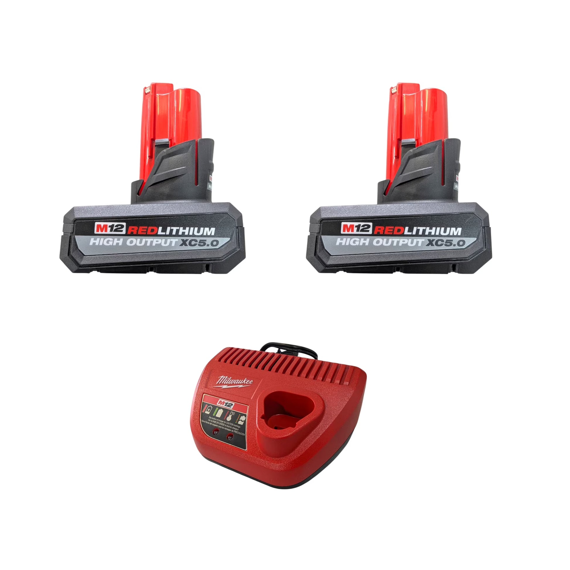 MILWAUKEE M12 REDLITHIUM HIGH OUTPUT XC5.0 Battery Pack Kit (Model 48-59-2450P) - Includes 2 Batteries & 1 Charger - 25% More Power & Runtime
