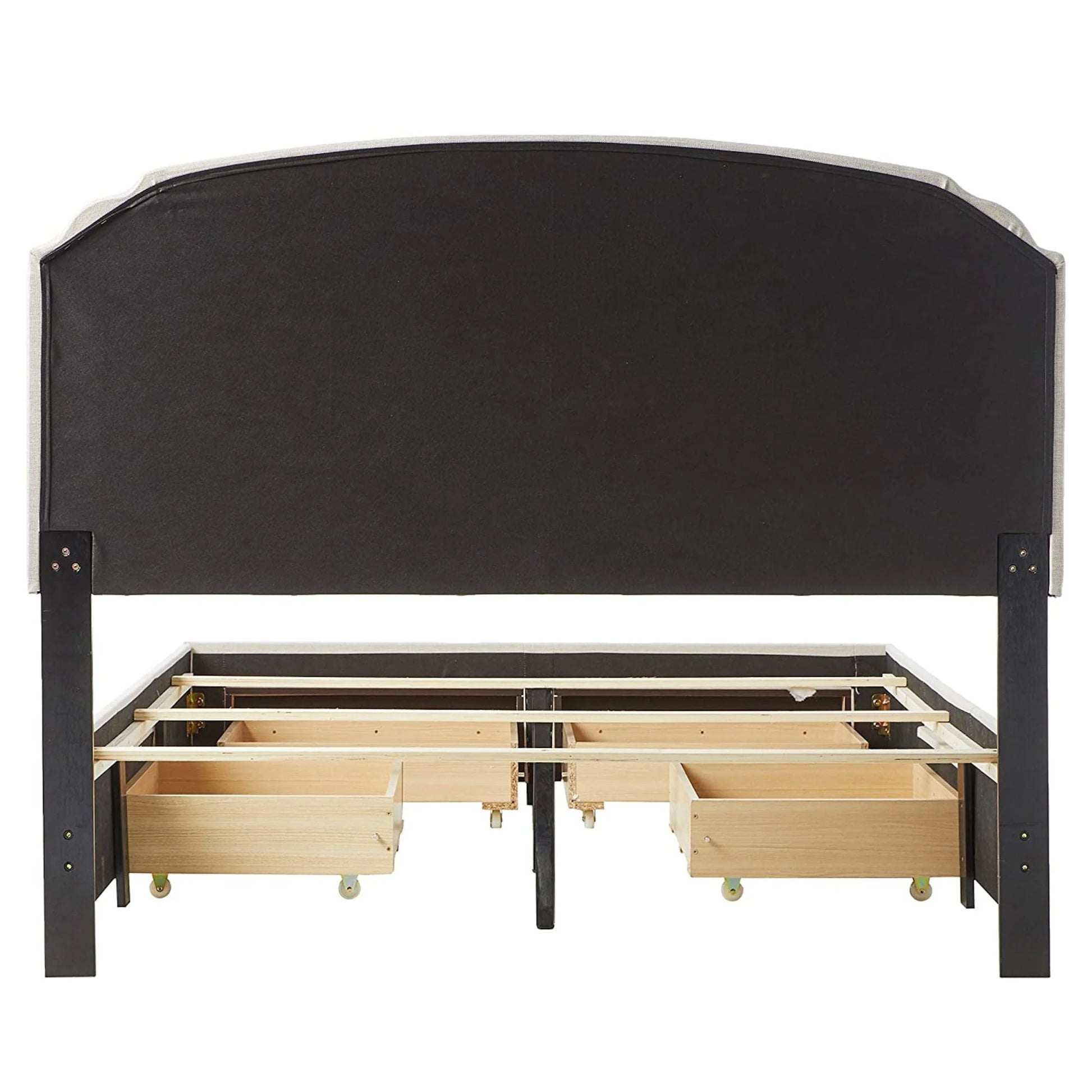 DG Casa Argo Tufted Upholstered Panel Bed Frame with Storage Drawers and Nailhead Trim Headboard, King Size Storage Bed in Platinum Linen Style Fabric