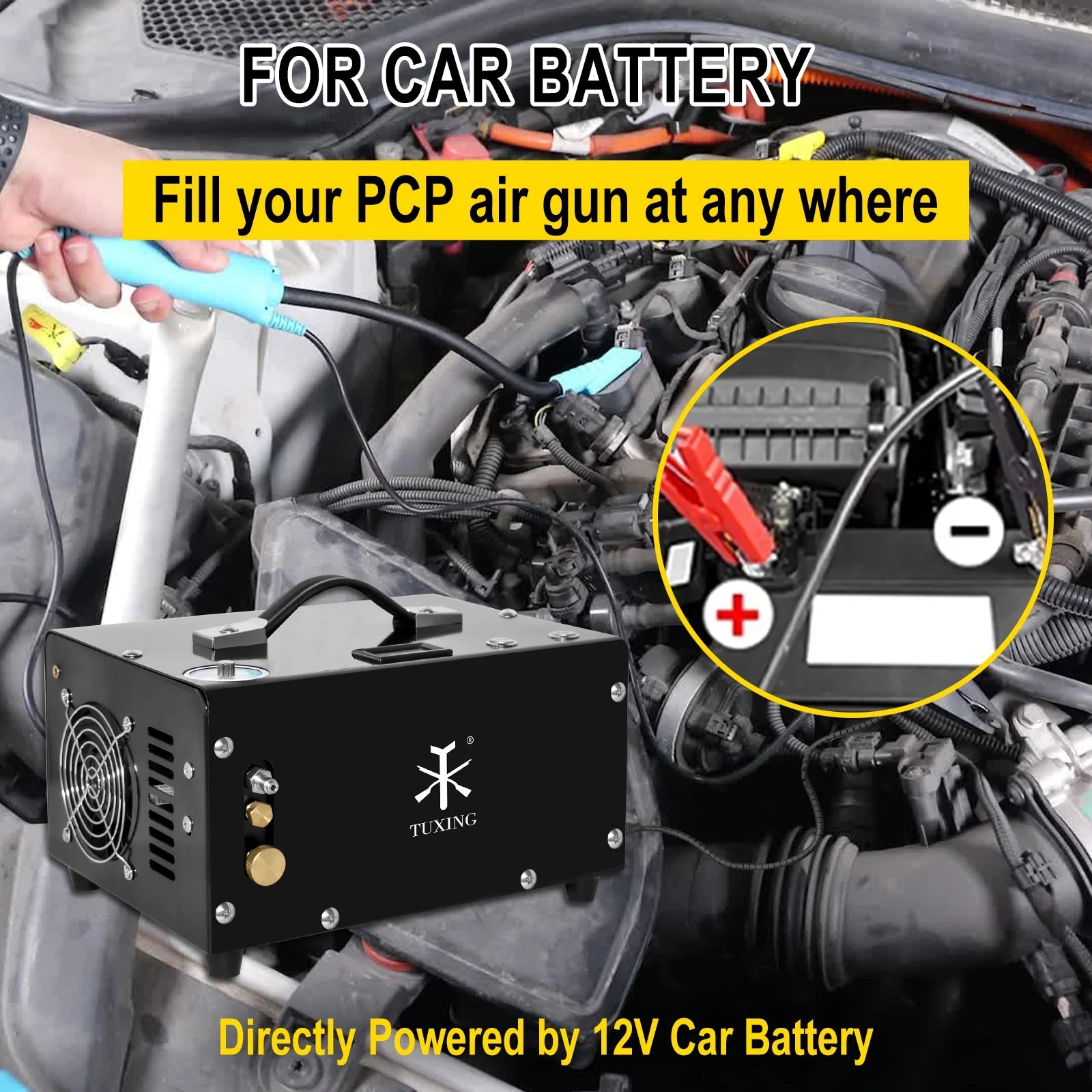 TUXING 12V Pcp Air Compressor,4500Psi 30Mpa,Adjustable Pressure for Pcp Paintball Filling