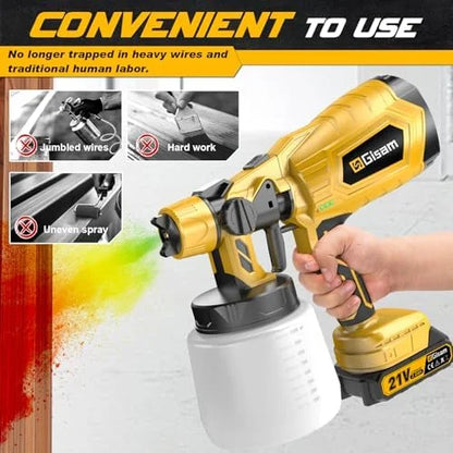Cordless Paint Sprayer with Brushless Motor - 2 Batteries, 4 Brass Nozzles, 3 Spray Patterns, HVLP Spray Gun, Adjustable Flow Control, Electric Paint Spray for House/Furniture/Fence DIY Projects