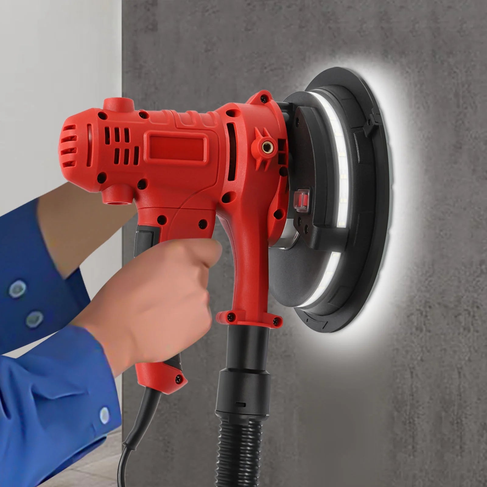 ChicHomey LED Light Equipped Orbital and Drywall Sander, 1200W, 7in Grinding Disc, 78.7in Hose, Adjustable Handle for Enhanced Comfort and Control