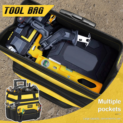 18" Rolling Tool Bag with Wheels, 15-Pocket Heavy Duty Rolling Tool Storage Bag with Retractable Handle for Construction, Carpentry, Repair