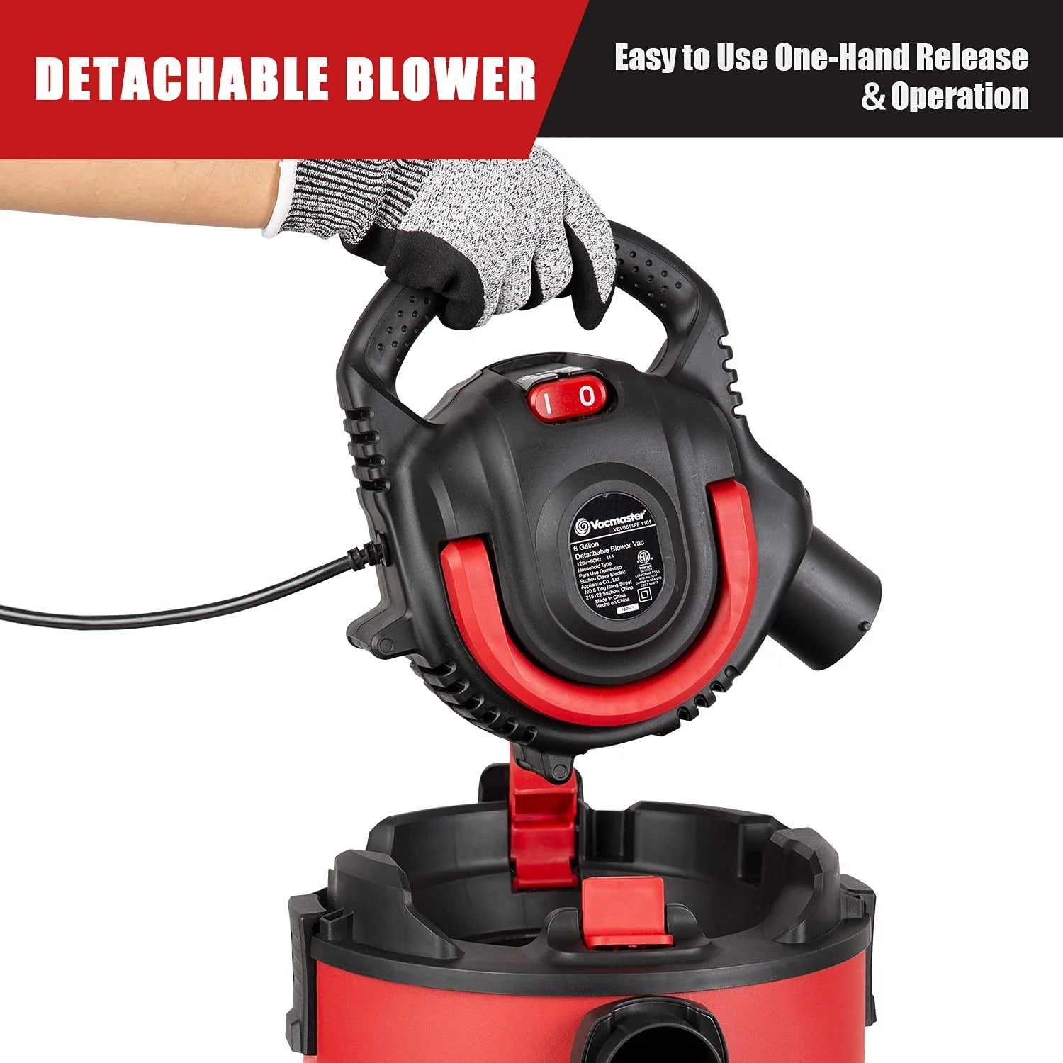 Vacmaster VBVB611PF 1101 6 Gallon 5 Peak HP Wet Dry Shop Vacuum 1-1/4 Inch Hose Powerful Suction with Detachable Blower