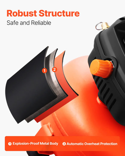 VEVOR 3 Gallon Air Compressor,1/3HP 0.54CFM @ 90PSI Portable Pancake Air Compressor & 100PSI Max Working Pressure, Oil-Free Compressor Tank for Tire Inflation, Spray Painting, Woodwork Nailing, 120V