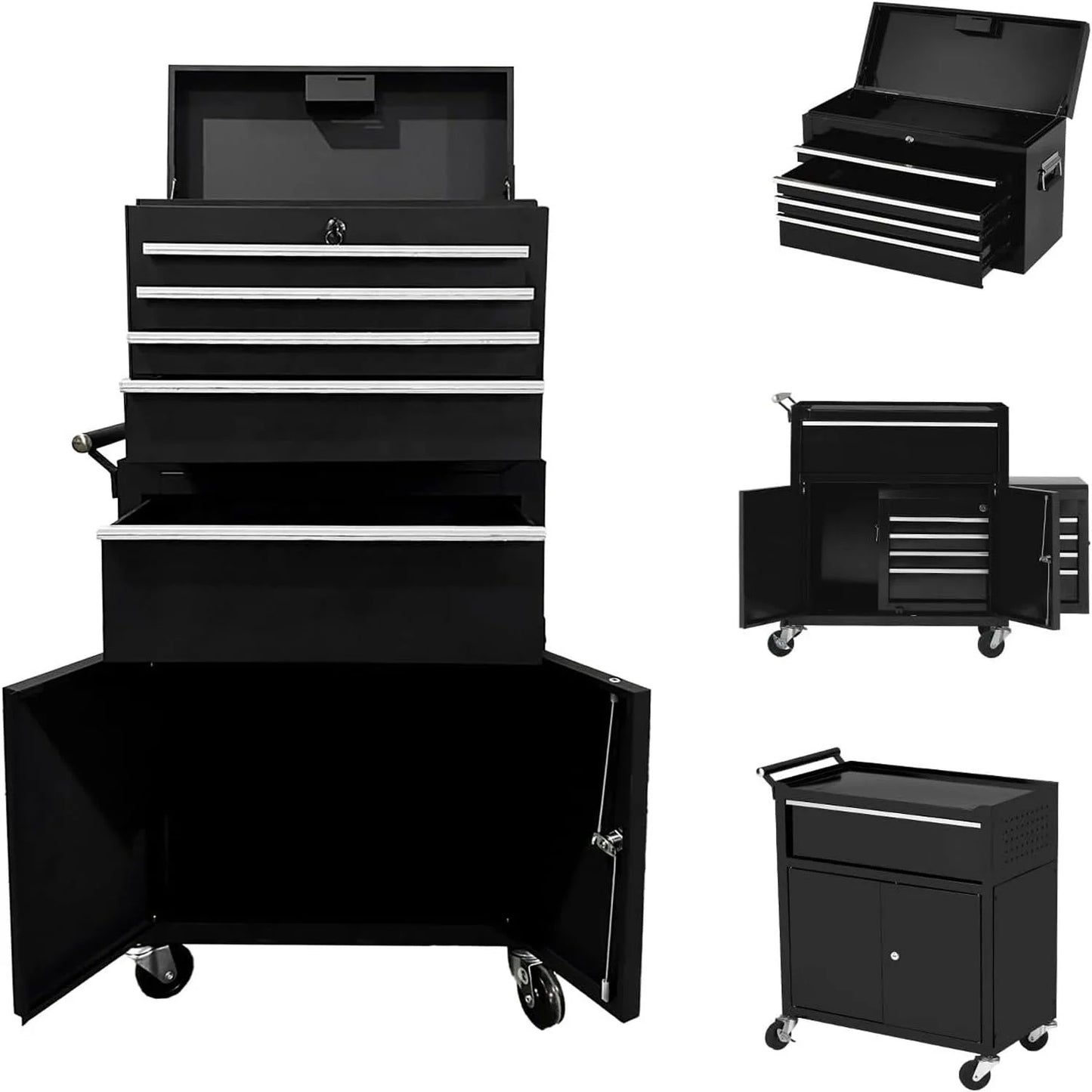 Huloretions 20" Tool Chest,Tool Storage Removable Tool Box Combo Rolling Tool Chest, 5-Drawers Metal Tool Box Organizer w/Auto Locking System & Lockable Wheels, Sliding Drawers, Detachable Top
