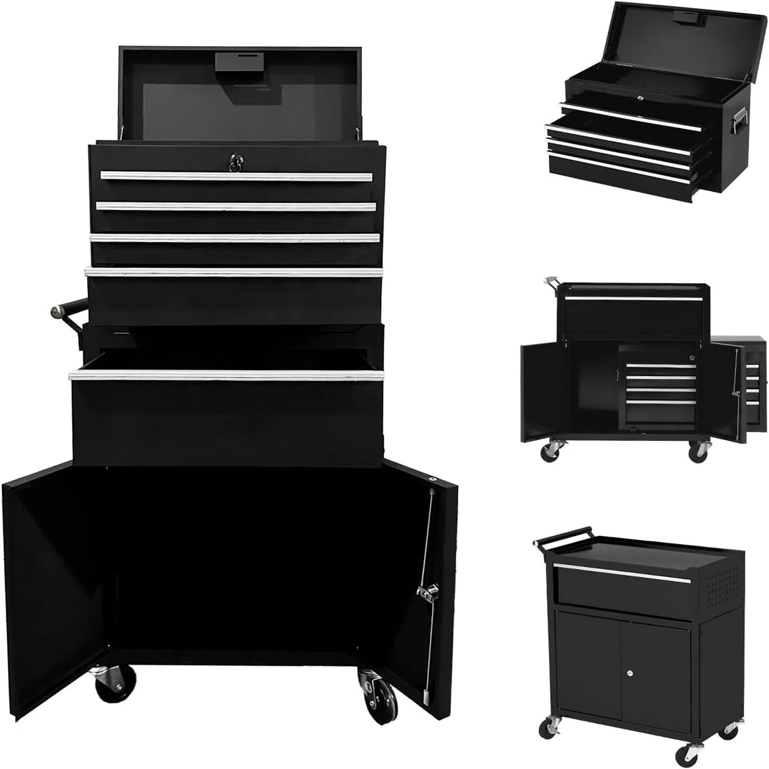 Huloretions 20" Tool Chest,Tool Storage Removable Tool Box Combo Rolling Tool Chest, 5-Drawers Metal Tool Box Organizer w/Auto Locking System & Lockable Wheels, Sliding Drawers, Detachable Top