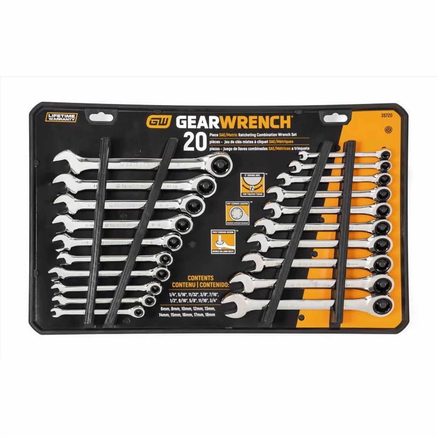 GearWrench Ratcheting Combination Wrench Set, 20-Pc., SAE and Metric, Model# 35720-06