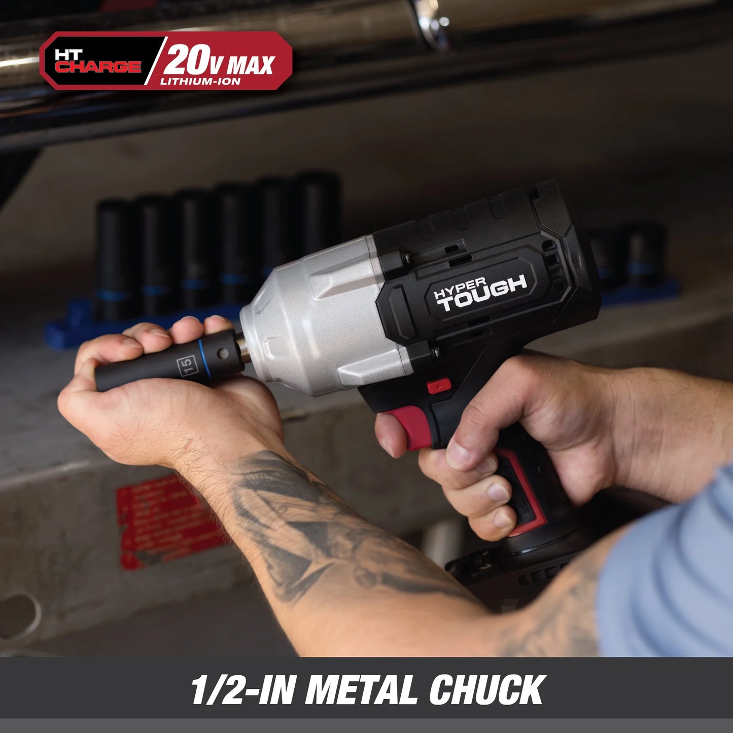 Hyper Tough 20V Max Brushless 1/2-inch High-Torque Cordless Impact Wrench with 4.0Ah Lithium-Ion Battery and Charger
