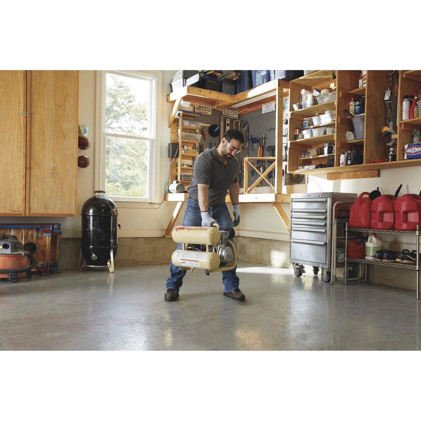 Ingersoll Rand Twin-Stack Portable Electric Air Compressor, 2 HP, 4-Gallon, 4.3 CFM, Model# P1IU-A9