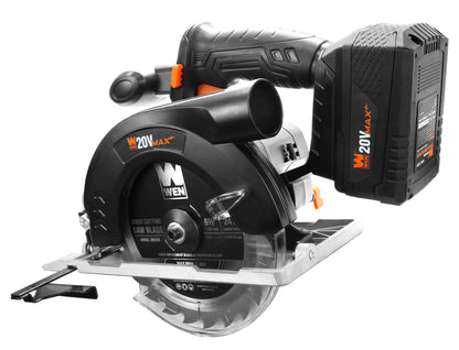 WEN 20V Max 6.5-Inch Cordless Circular Saw with 4.0 Ah Lithium-Ion Battery and Charger