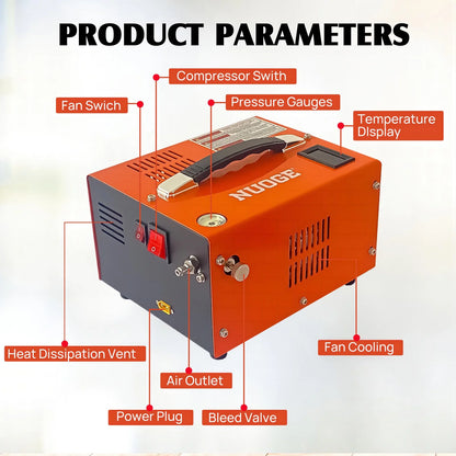NUOGE Pcp Air Compressor,4500Psi 30Mpa Powered by Car 12V DC or Home 110V AC W/Converter