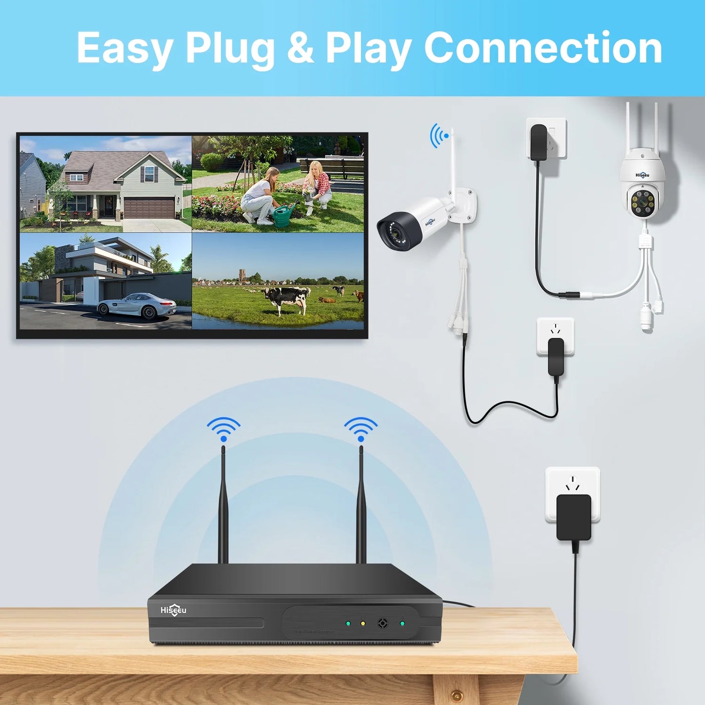Hiseeu 5MP Security Camera System with 1TB Hard Drive, Outdoor Security Camera Wireless Wifi with Two-Way Audio,Human Detection, Home Security Cameras System