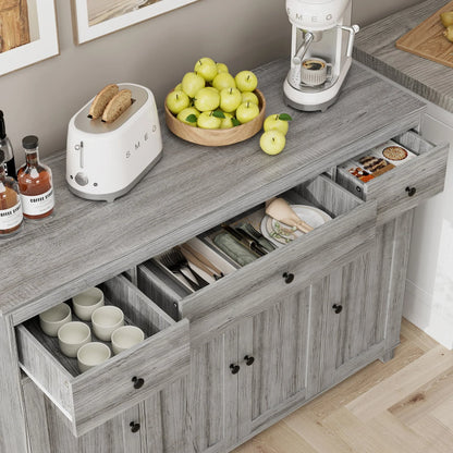 Homfa Buffet Sideboard, Wooden Storage Cabinet with Drawers & Doors, Wide Buffet Cabinet for Dining Room, Gray
