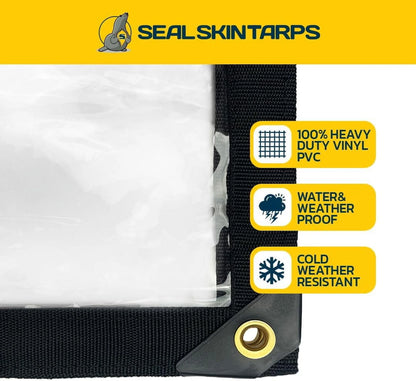 Seal Skin Waterproof Clear Tarp,20 Mil Transparent Vinyl Tarpaulin with Grommets 12' X 20'