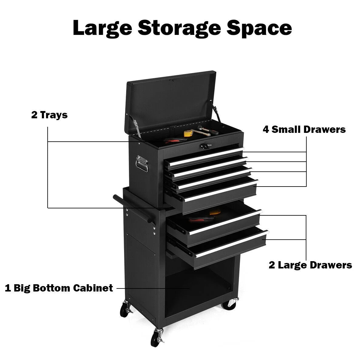 Gymax 2 in 1 Rolling Cabinet Storage Chest Box Garage Toolbox Organizer w/6 Drawers